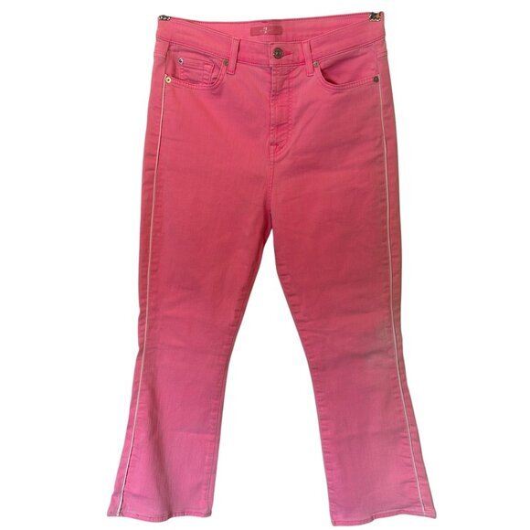 NEW (NWOT) 7 For All Mankind Pink High Waist Slim Kick Jeans w/ wh. piping sz 30 - Picture 4 of 13